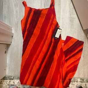 Vintage Vibrant Red & Orange Striped Sundress